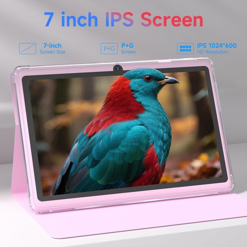 Aheadlink Android 14 Tablet 7 inch Tablets with Case, 8GB RAM 32GB ROM 1TB Expand, Quad-Core Processor Tablet PC, 1024 x 600 IPS Screen, Dual Camera, 3000mAh Battery, Bluetooth, WiFi, GMS, Widevine L1, Pink - Image 3